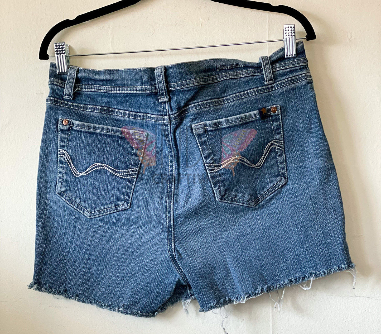 Upcycled Denim Shorts with Hand Dyed Flower Detail