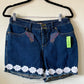 Upcycled Denim Shorts with Daisy Trim
