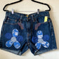 Upcycled Denim Shorts with Colts Flower