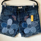 Upcycled Denim Shorts with Denim Flower Detail