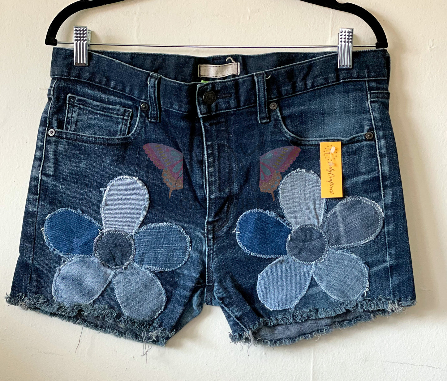 Upcycled Denim Shorts with Denim Flower Detail