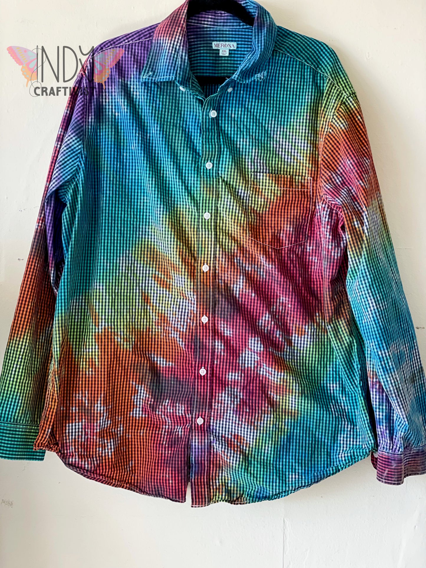 Adult 2X Large Long Sleeve Upcycled Tie Dye Button Down