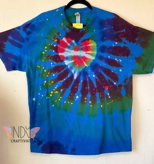 Extra Large Reversed Dyed Tie Dyed Heart T-shirt