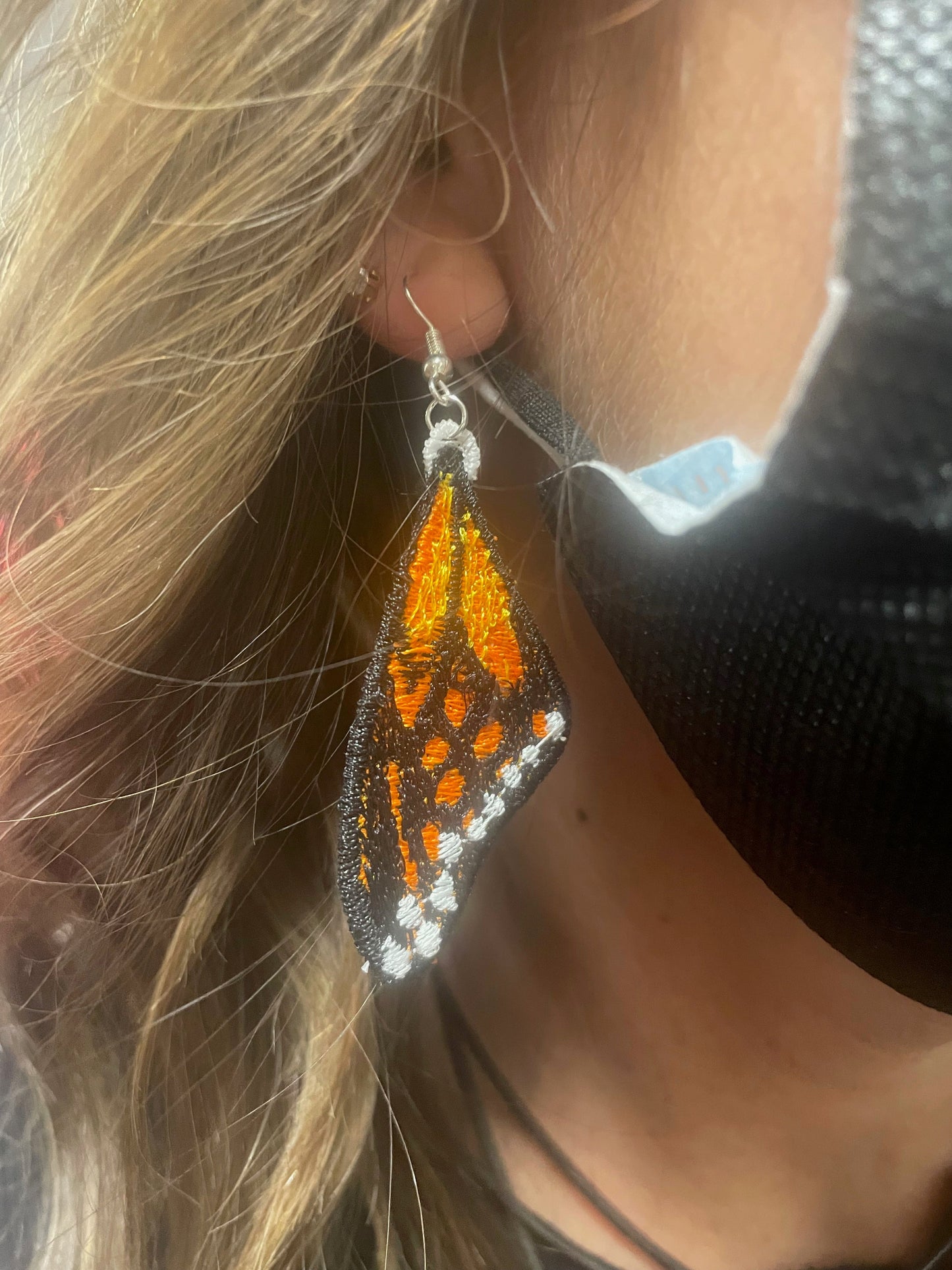 Blue Monarch Butterfly Wing Earrings