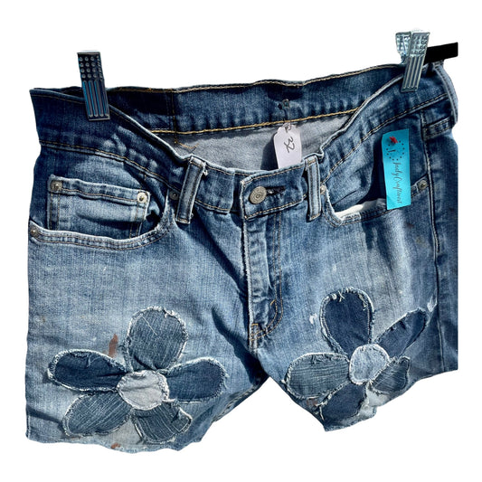 Upcycled Denim Shorts with Floral Detail