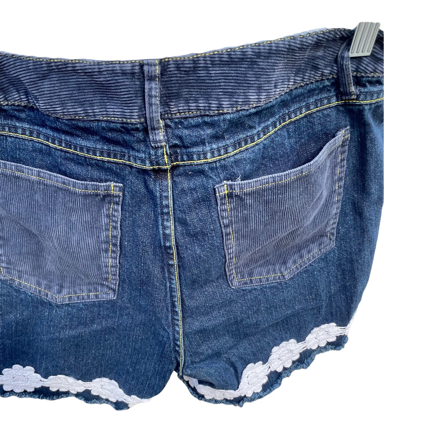 Upcycled Denim Shorts with White Floral Trim