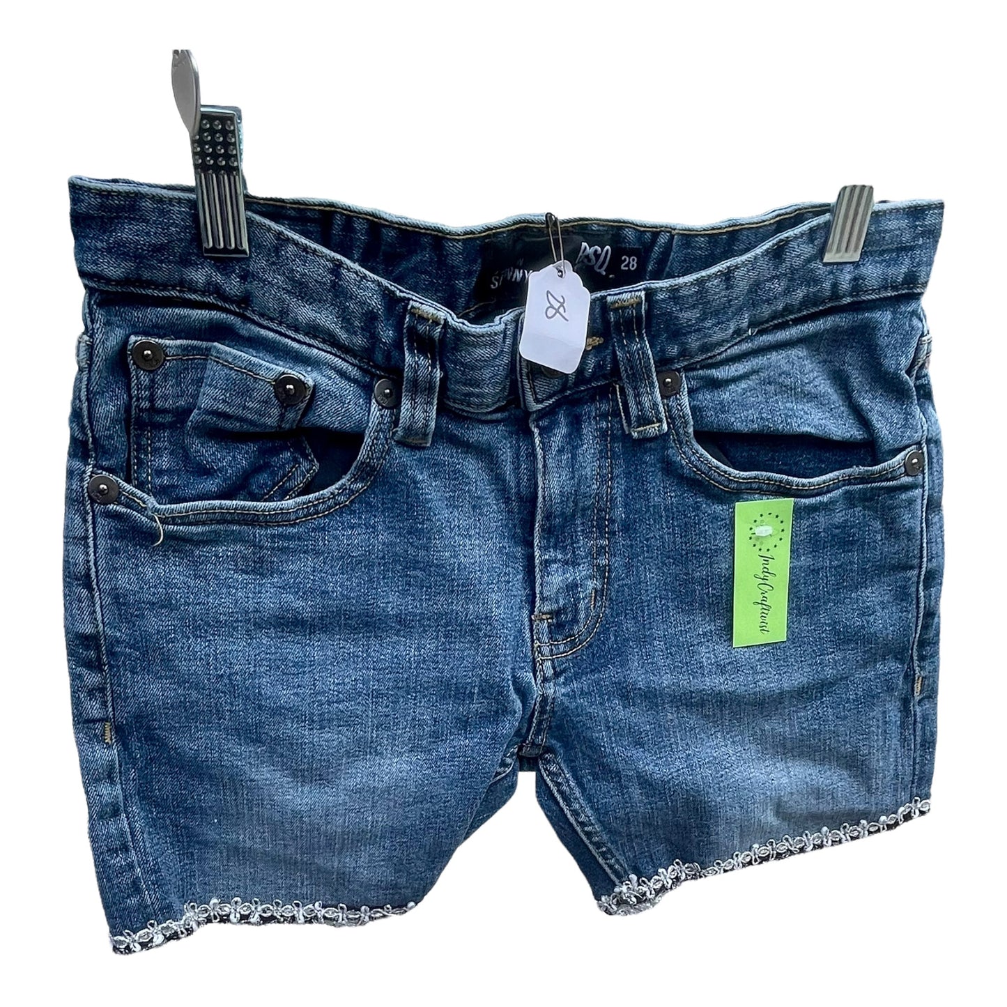 Upcycled Denim Shorts with Silver Metallic Trim
