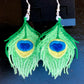 Green Peacock Feather Earrings