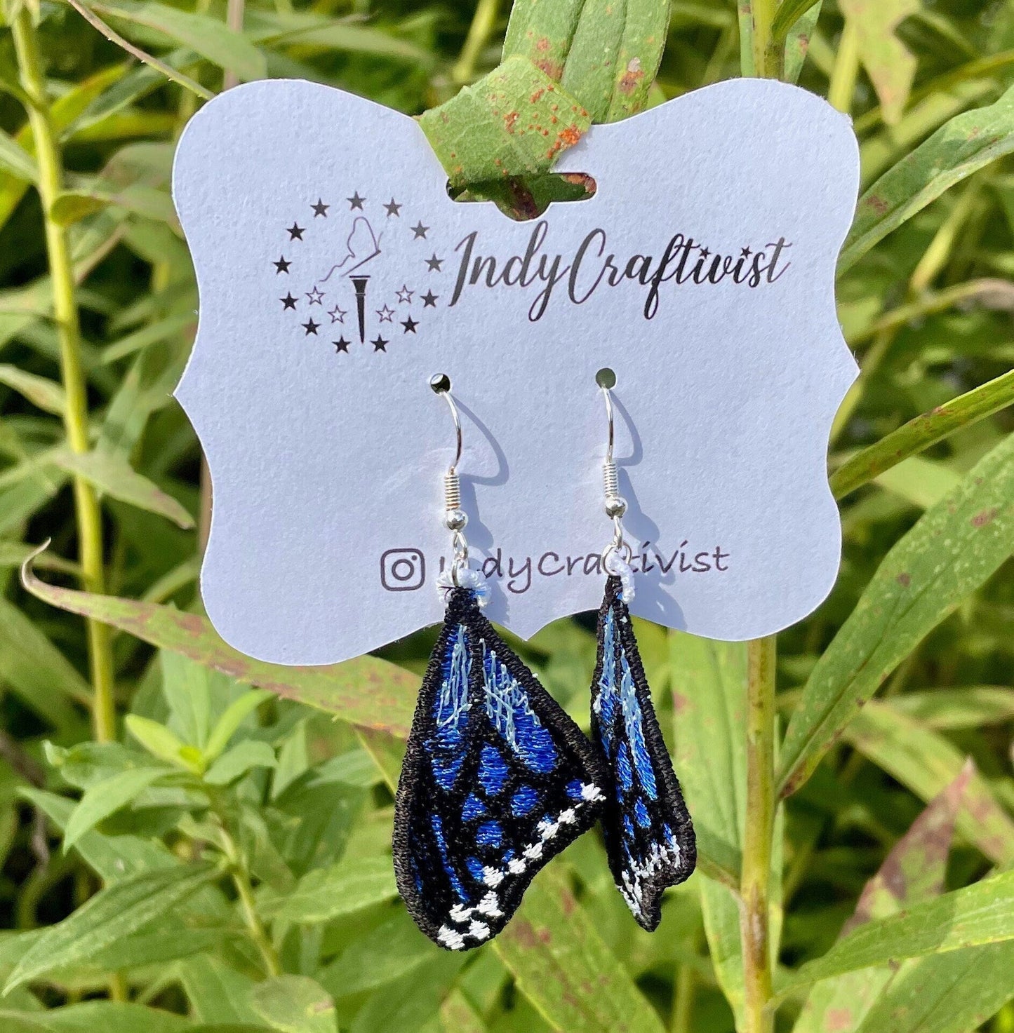 Blue Monarch Butterfly Wing Earrings