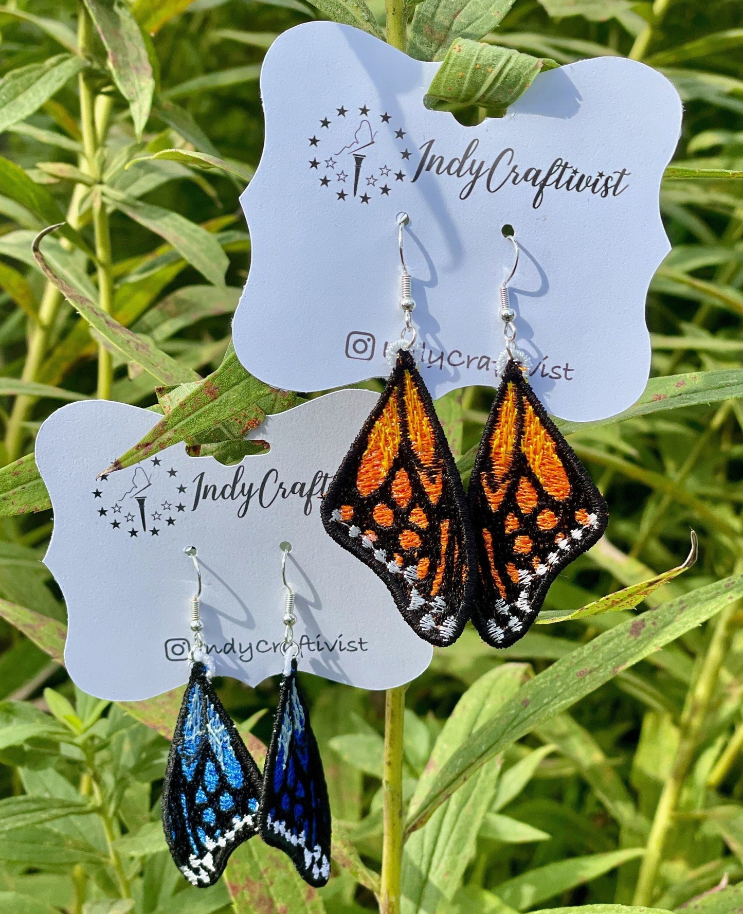 Blue Monarch Butterfly Wing Earrings