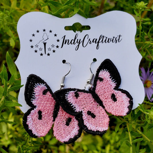 Made-To-Order Pink Freestanding Lace Embroidered Full Butterfly Earrings