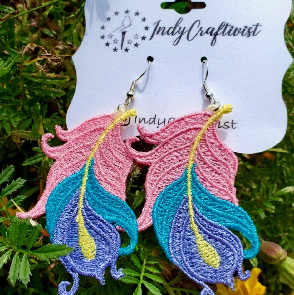 Pink Peacock Feather Earrings