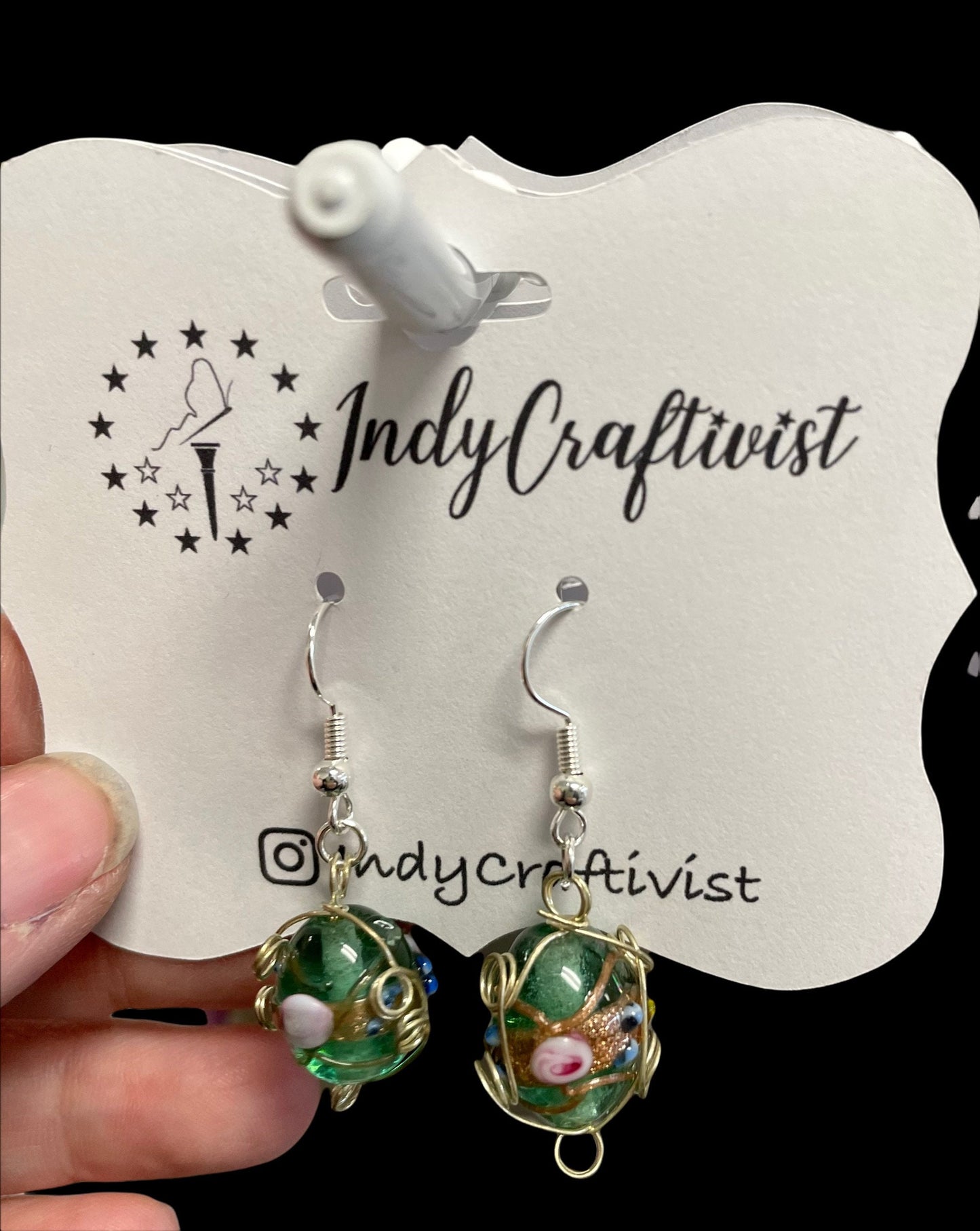 Handmade Glass Bead Charm Earring